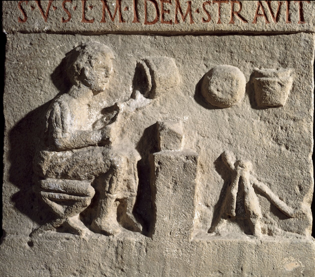 Romersk kunst: lavt relieff som representerer en keramikerstopp. 1. århundre e.Kr. Roma Museo della Civilta Romana av Roman