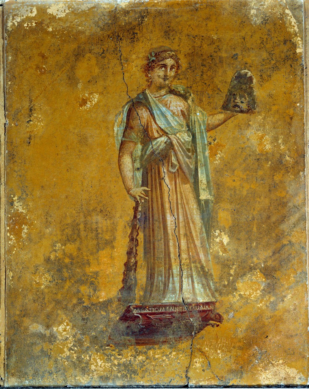 Romersk kunst: representasjon av Melpomene, muse av tragedier. Freske fra Pompei rundt 62 - 79 e.Kr. Paris, Louvre-museet av Roman