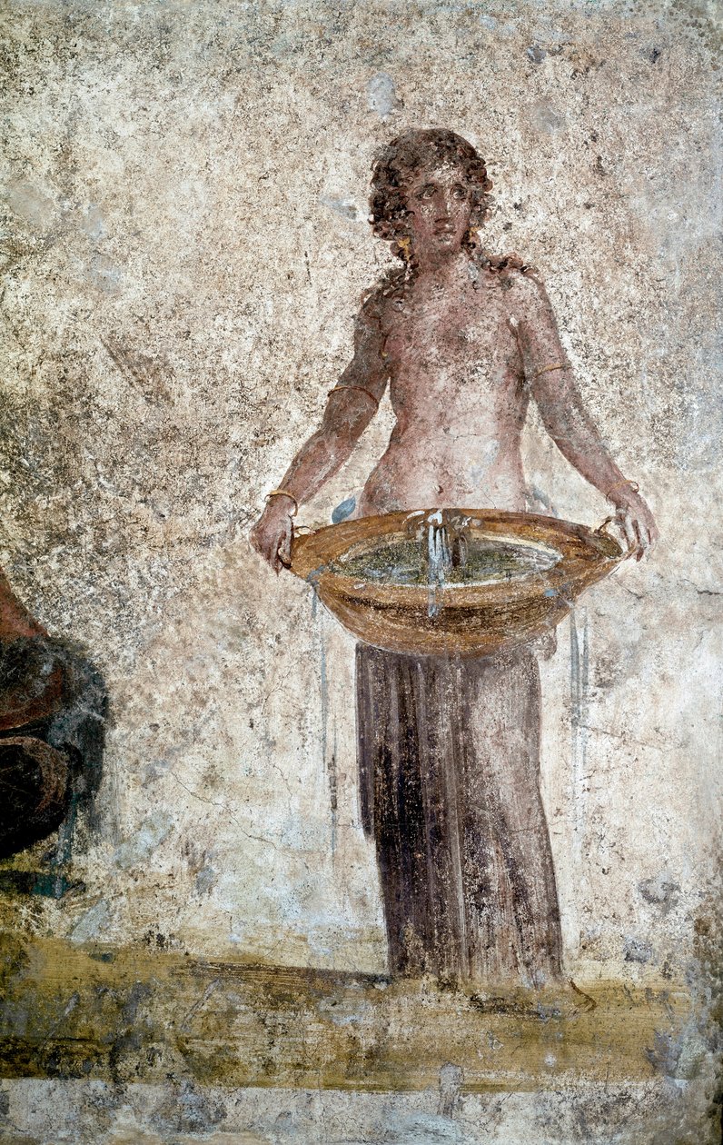 Romersk kunst: representasjon av en nymfe. Detalj av en freske fra huset til Vestales i Pompei. 1. århundre e.Kr. Paris, Louvre-museet av Roman