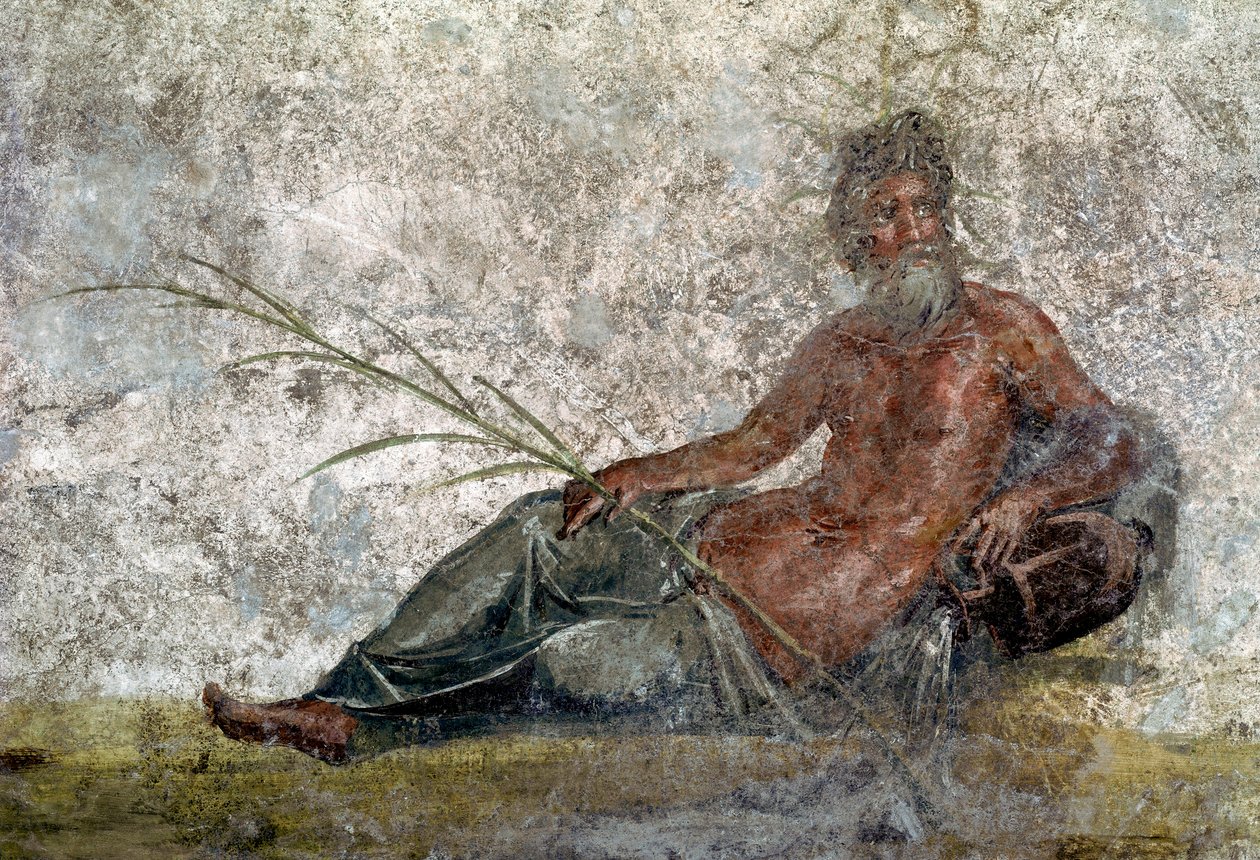 Romersk kunst: representasjon av guden River. Detalj av en freske fra huset til Vestales i Pompei. 1. århundre e.Kr. Paris, Louvre-museet av Roman