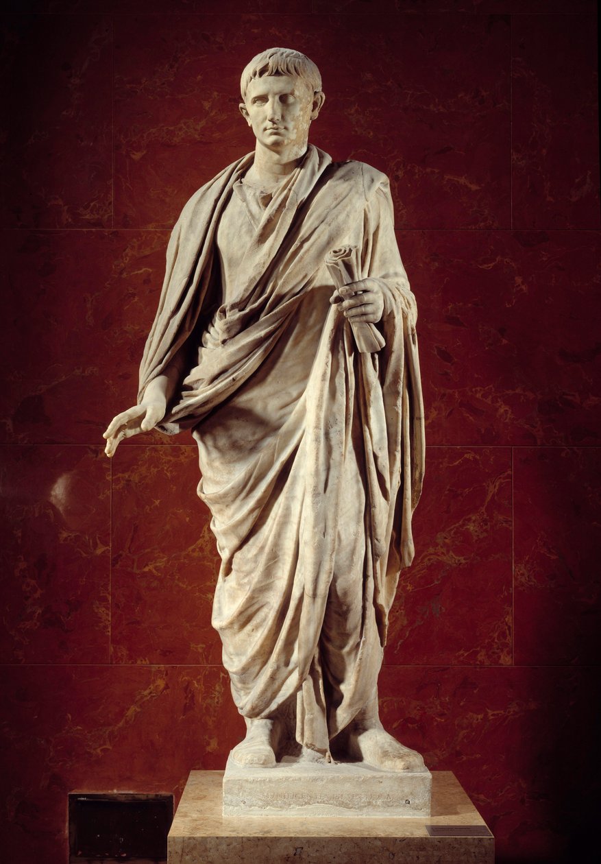Romersk kunst: statue av keiser Augustus (CESARE AUGUSTO) (63 f.Kr.-14 e.Kr.) 1. århundre. Fra Velletri. Paris, Louvre-museet av Roman