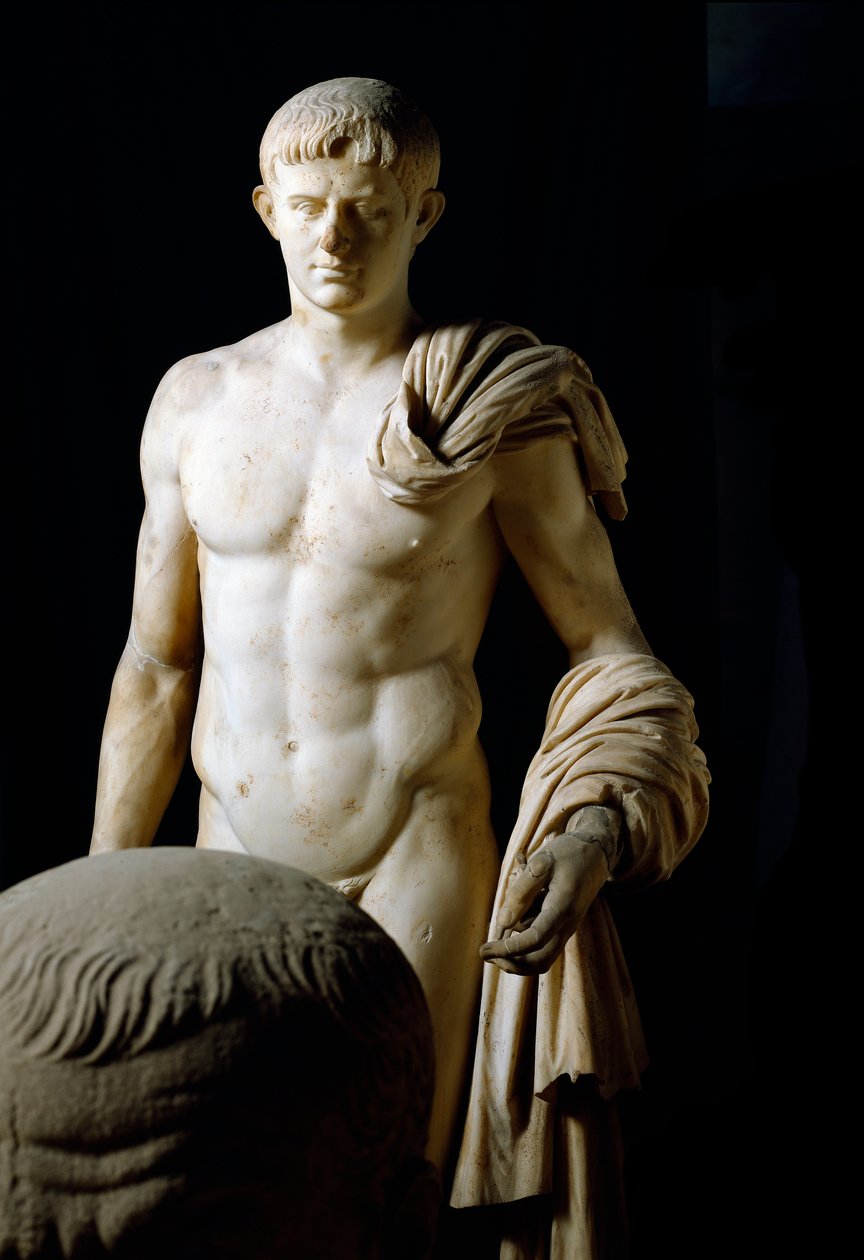 Romersk kunst: statue av keiser Claude I (Tiberius Claudius Drusus) (10 f.Kr.-54 e.Kr.) fra Formia. Museo Archeologico Nazionale, Napoli av Roman