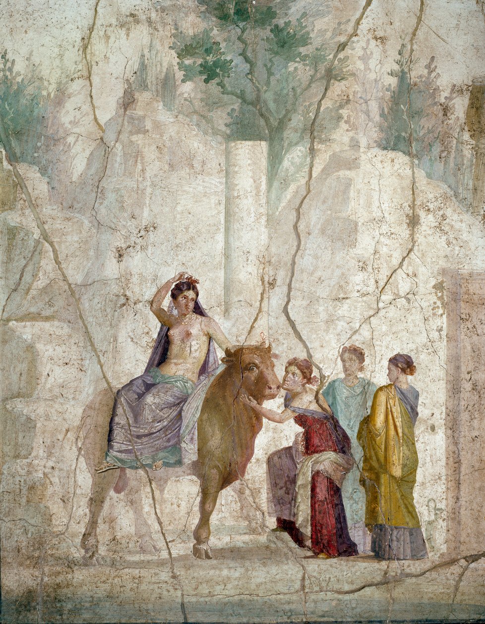 Romersk kunst: kidnappingen av Europa. Freske fra Pompeii. Begynnelsen av det 1. århundre e.Kr. (fresco) av Roman