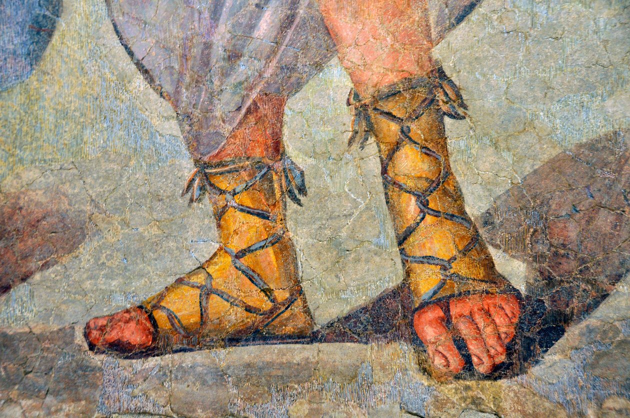 Romerske sko med snøring. Detalj. Sent på 2. århundre - begynnelsen av 3. århundre (fresco) av Roman