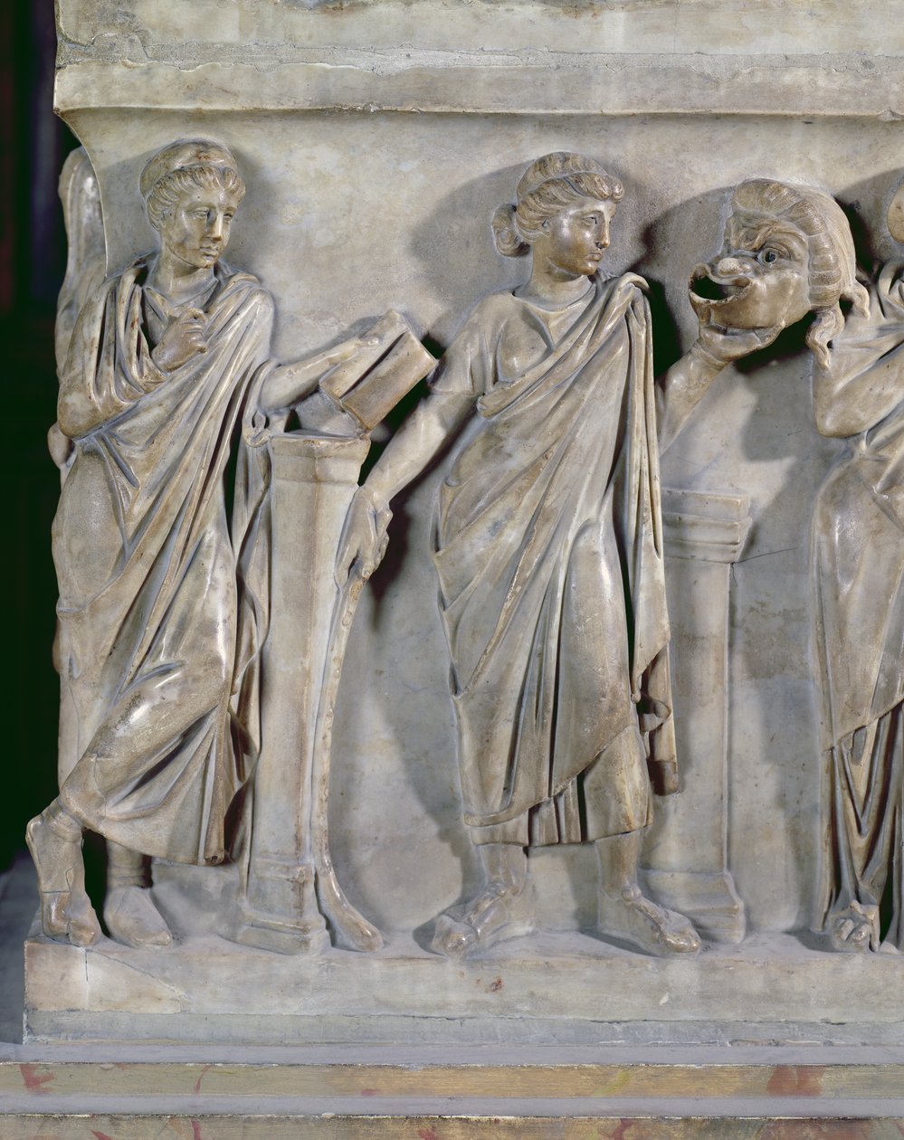 Sarcophagus of the Muses, detalj av Clio og Thalia, ca. 160 e.Kr. marmor av Roman