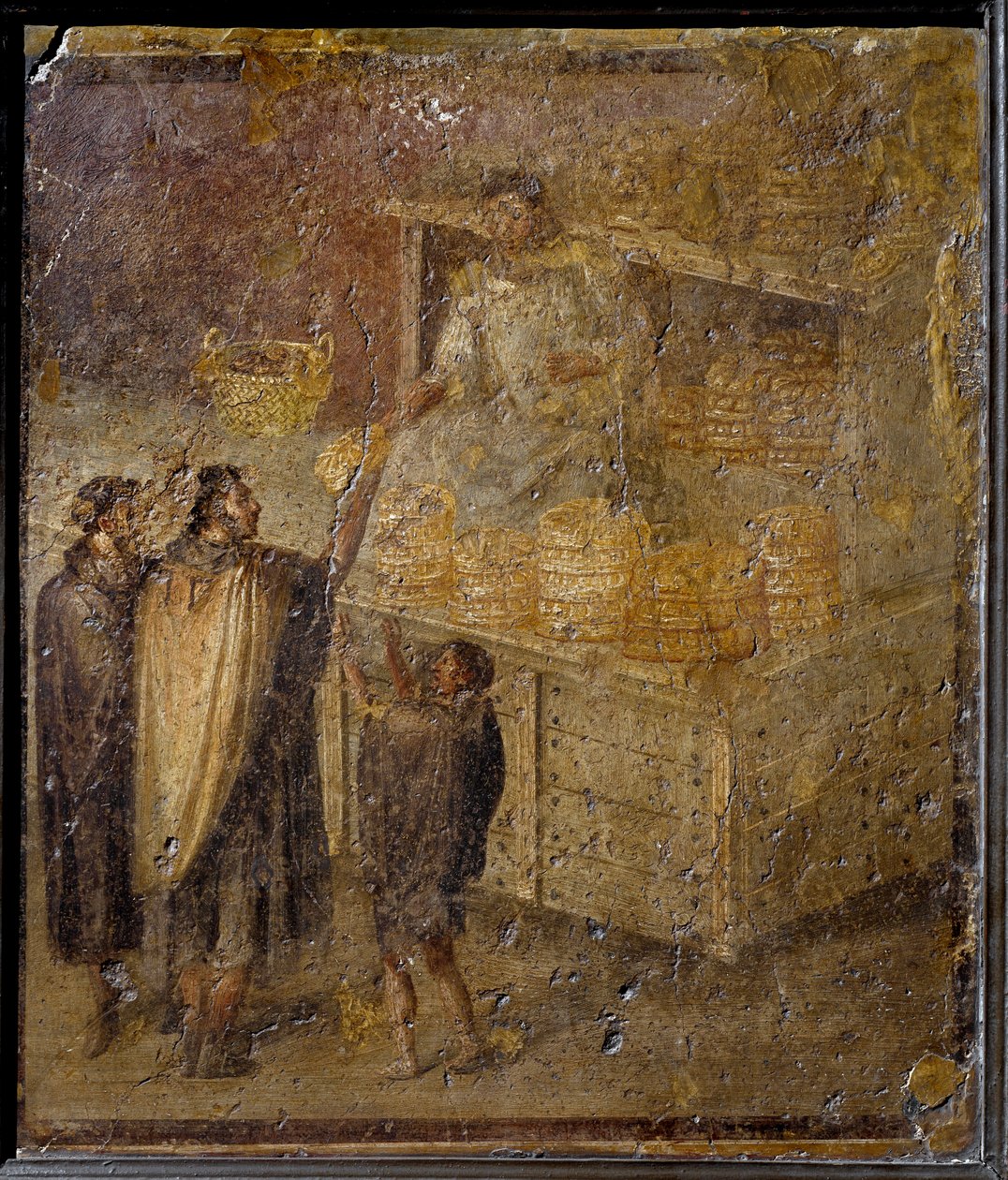 Scene som viser en baker som selger brød. (Fresco, 1. århundre) av Roman