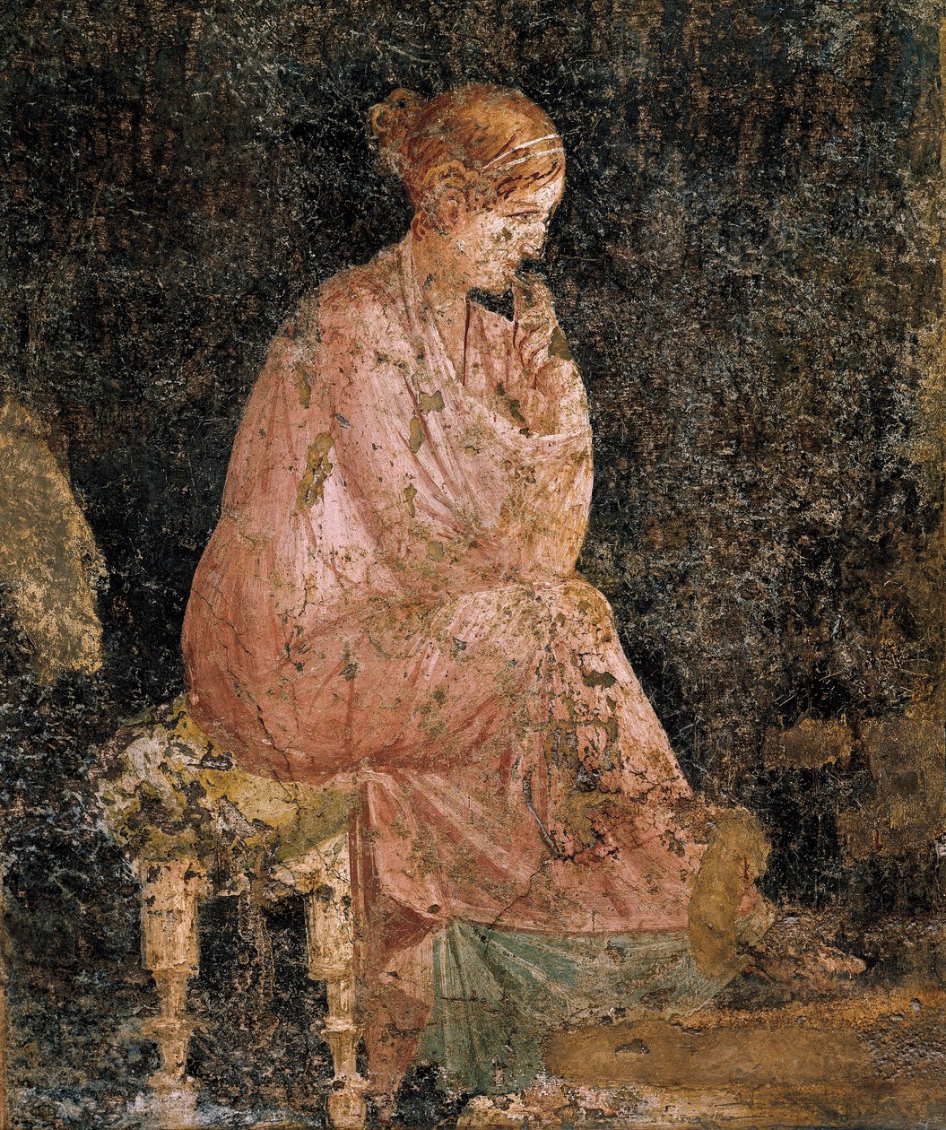 Sittende kvinne, detalj av freskomaleri fra Pompeii av Roman