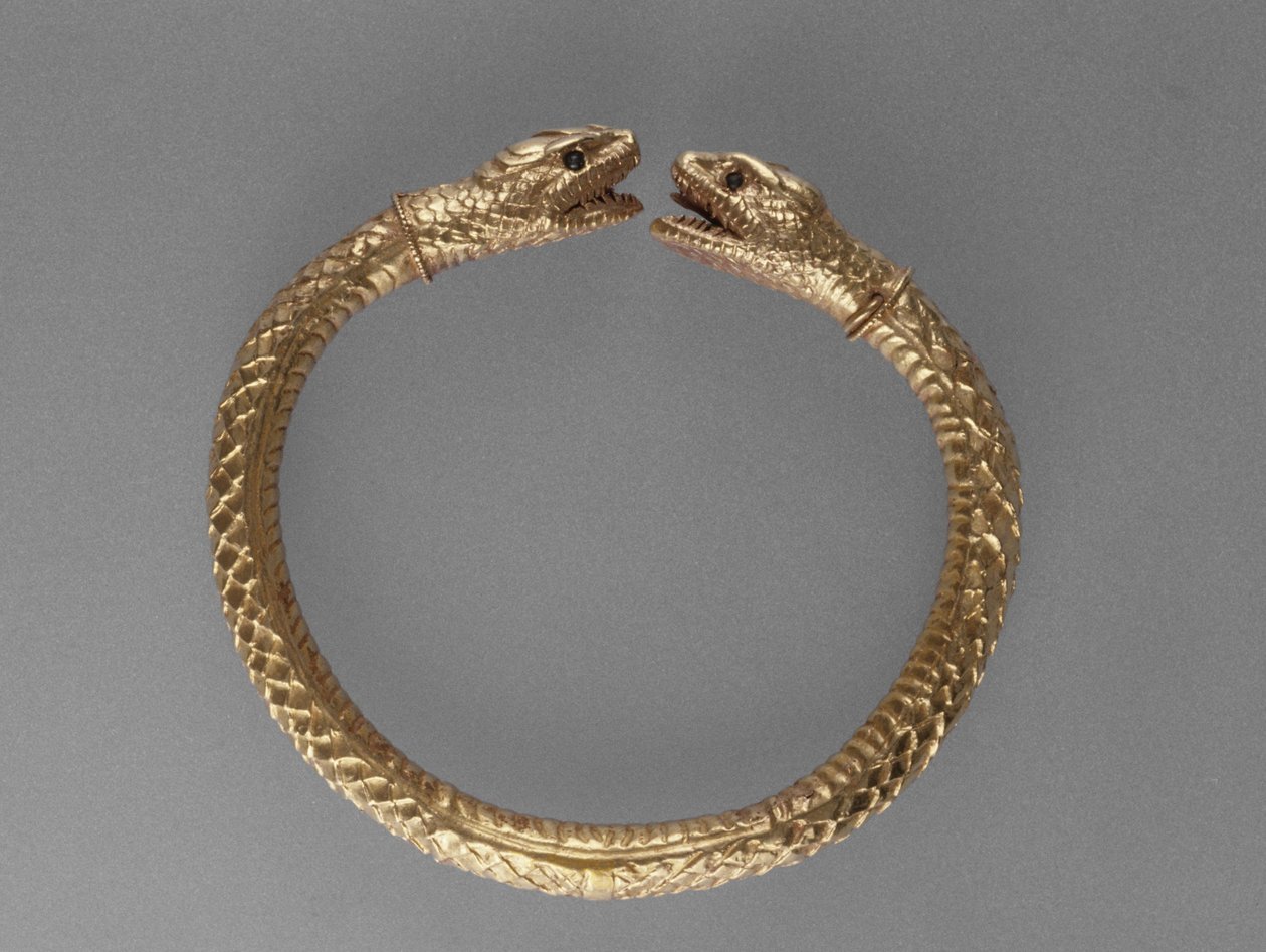 Serpent Armbånd, AD 1-100 (gull med grønne glassøyne) av Roman
