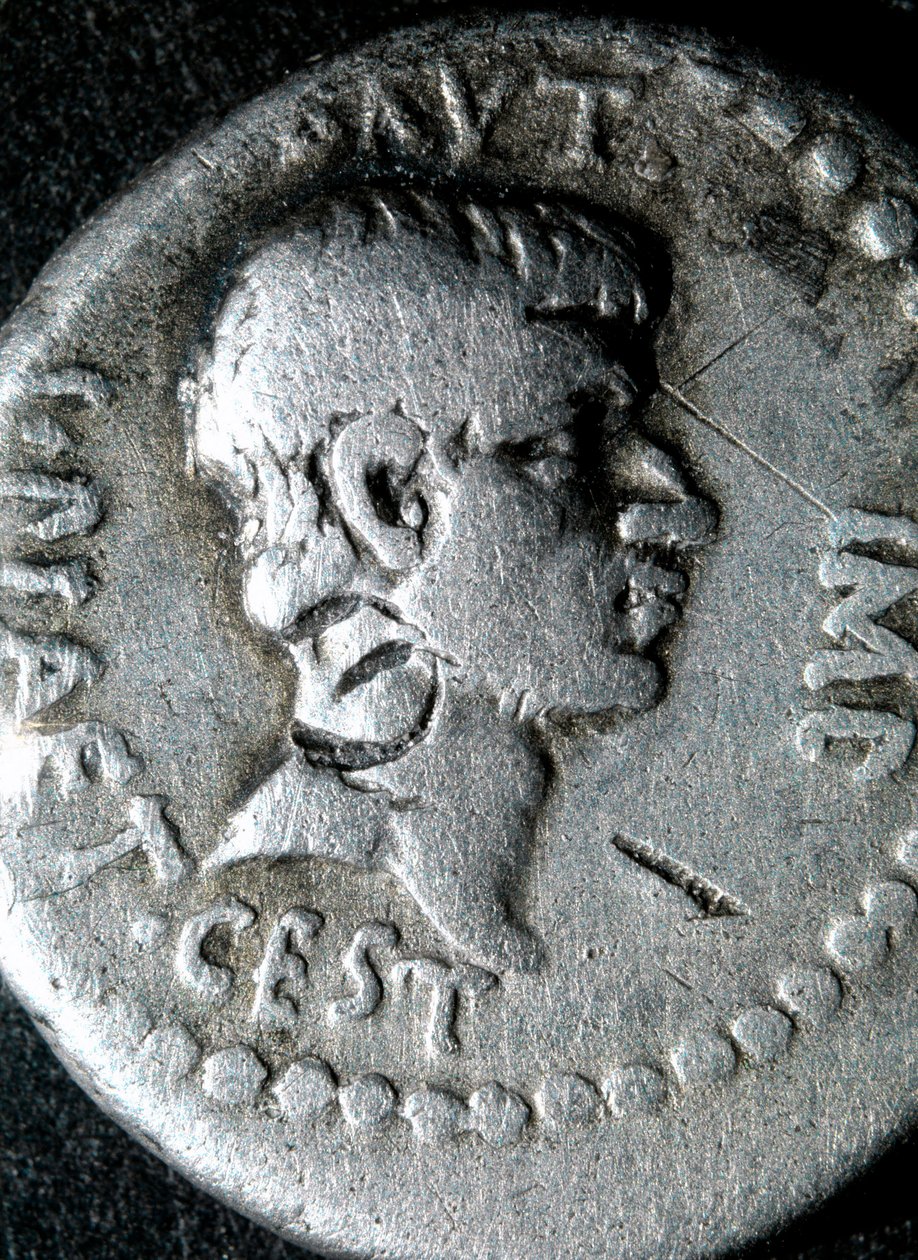Sølvmynt med bilde av Marcus Junius Brutus (83-42 f.Kr.) romersk senator av Roman