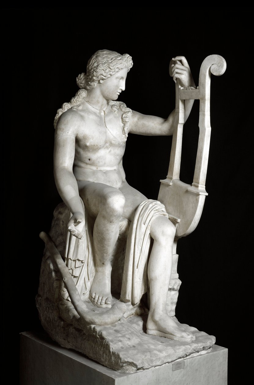 Apollo Lyricine eller Apollo holder en lyre romersk marmorskulptur etter den greske originalen. 3. århundre f.Kr. Roma, Museo Nazionale Romano (Palazzo Massimo alle Terme) av Roman