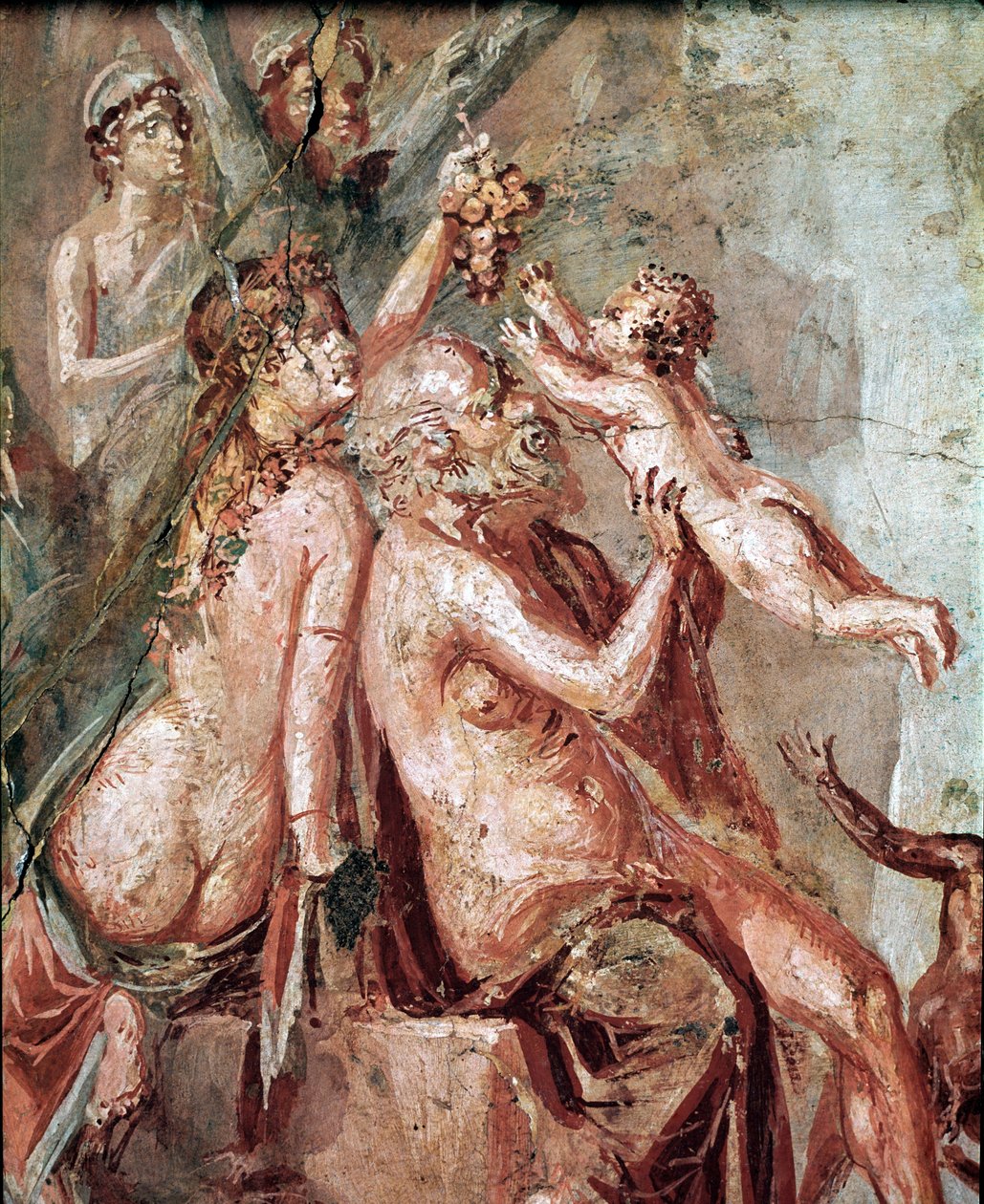 Dionysos barndom med Satyr og Silene (fresco av Roman