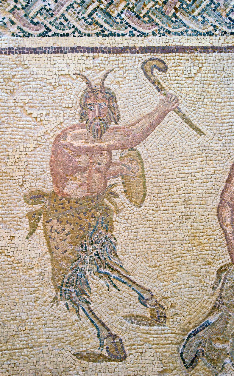 Dionysos triumf, detalj av Pan, House of Dionysos, Paphos, Kypros mosaikk av Roman