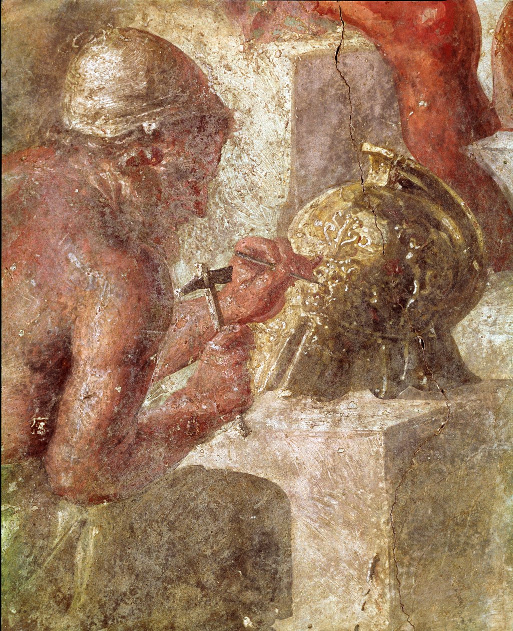 Thetis ved Vulcans smie, detalj av en arbeider (fresco av Roman