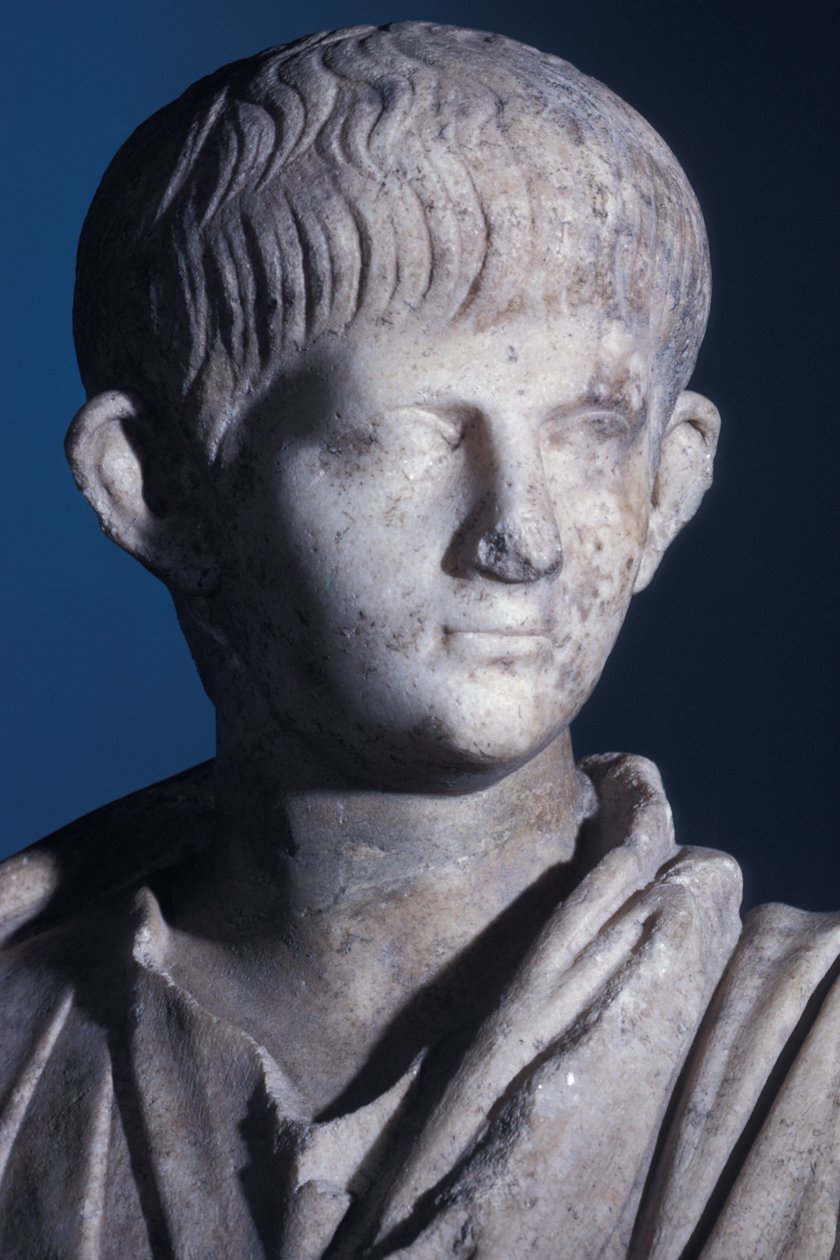 Togate-statue av den unge Nero, sett forfra av hodet, ca. 50 e.Kr. (marmor) (detalj av 140378) av Roman