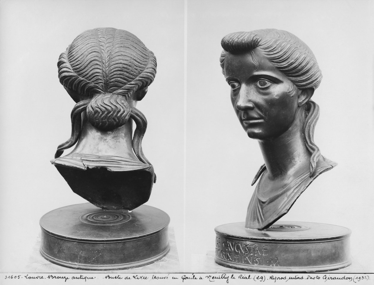 To visninger av en byste av Livia (58 f.Kr.-29 e.Kr.) (bronse) (s/hvitt-bilde) av Roman