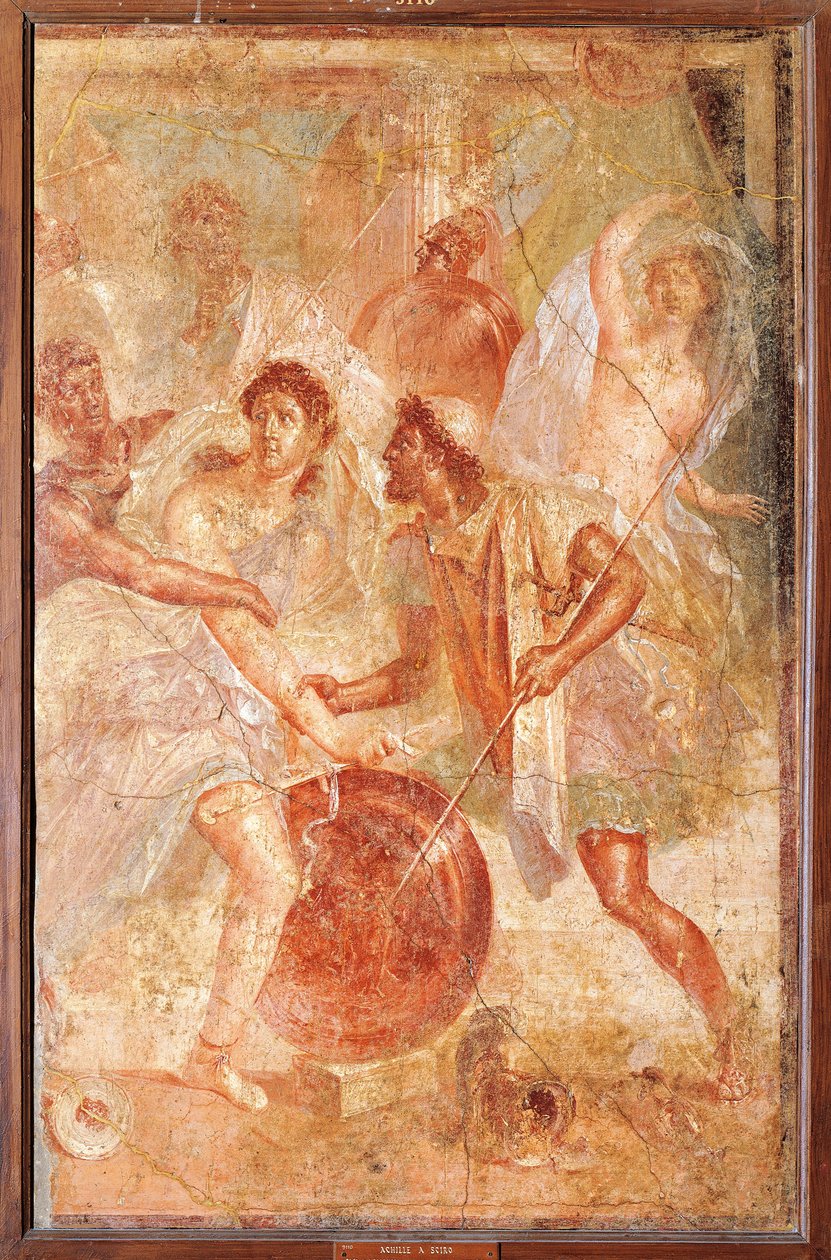 Ulysses og Diomedes gjenkjenner Akilles forkledd som den kvinnelige Pyrrha blant døtrene til Lycomedes på Skyros, fra Pompeii (fresco) av Roman