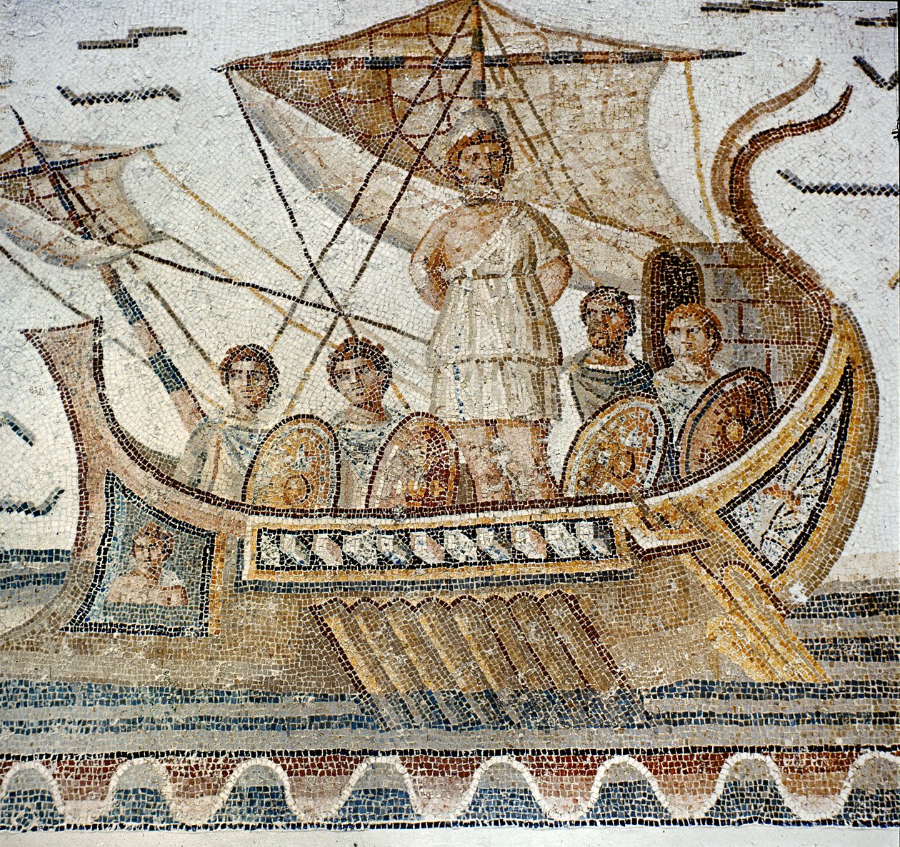Ulysses and the Sirens, fra "The Odyssey" av Homer (mosaikk) av Roman
