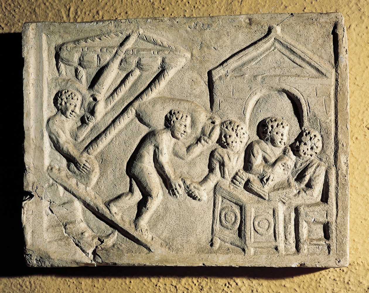 Lossing av last og havnekontroll, basrelieff, romersk sivilisasjon av Roman