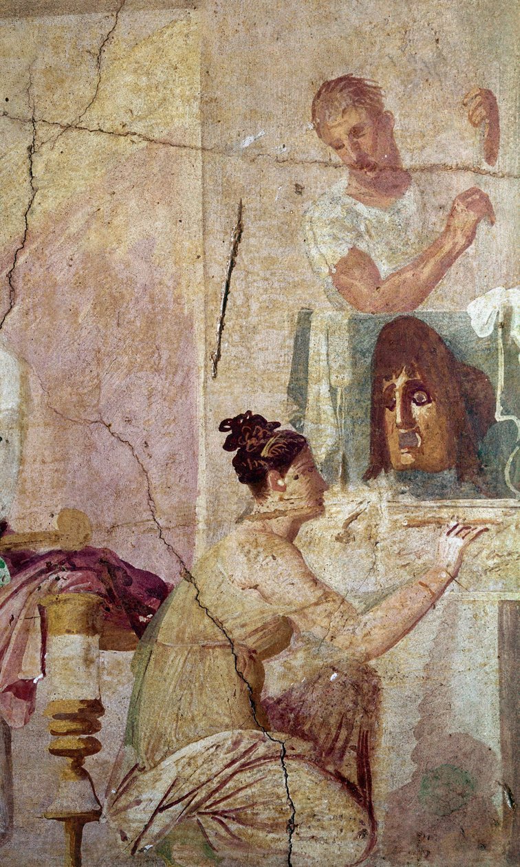 Seier til en tragisk poet, detalj av en skuespillerinne (fresco av Roman