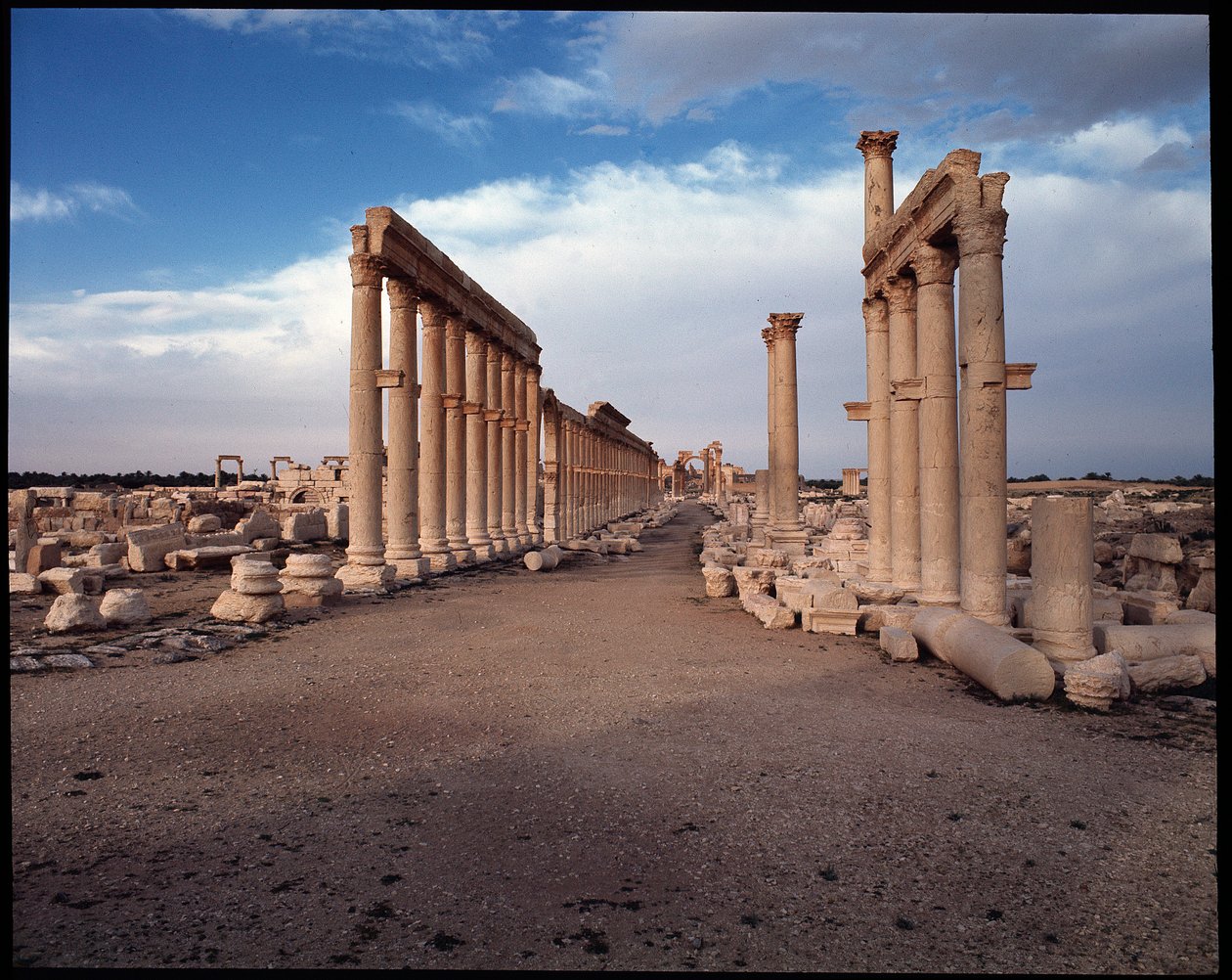 Utsikt over den store søylegangen og den monumentale buen (tidlig 3. århundre e.Kr.) Fotografi av Roman