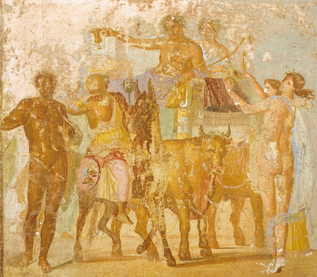 Veggmaleri som viser Triumph of Bacchus, fra House of Marcus Lucretius Fronto, Pompeii, Campania, romersk sivilisasjon av Roman