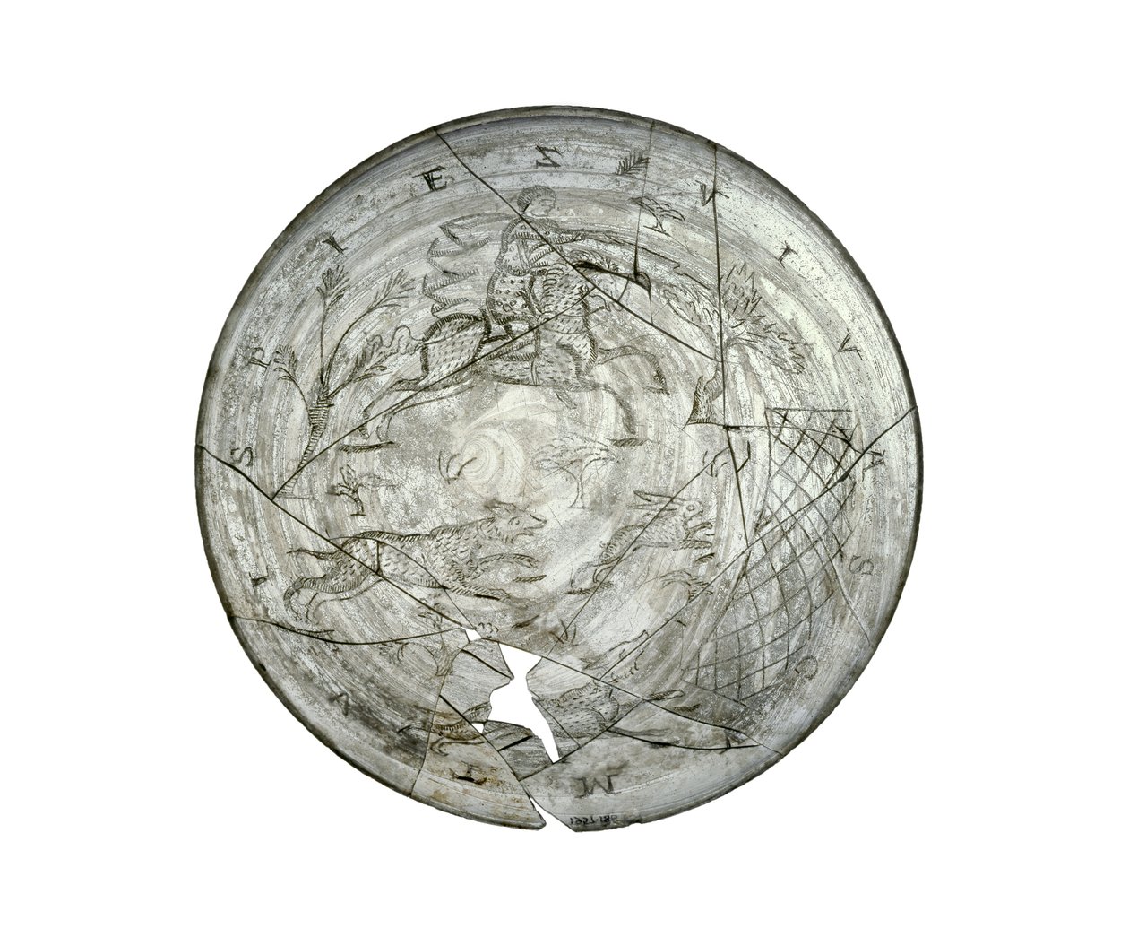 Wint Hill Bowl, gravert med en jaktscene, sannsynligvis fra Rheinland, romersk, 4. århundre (glass) av Roman