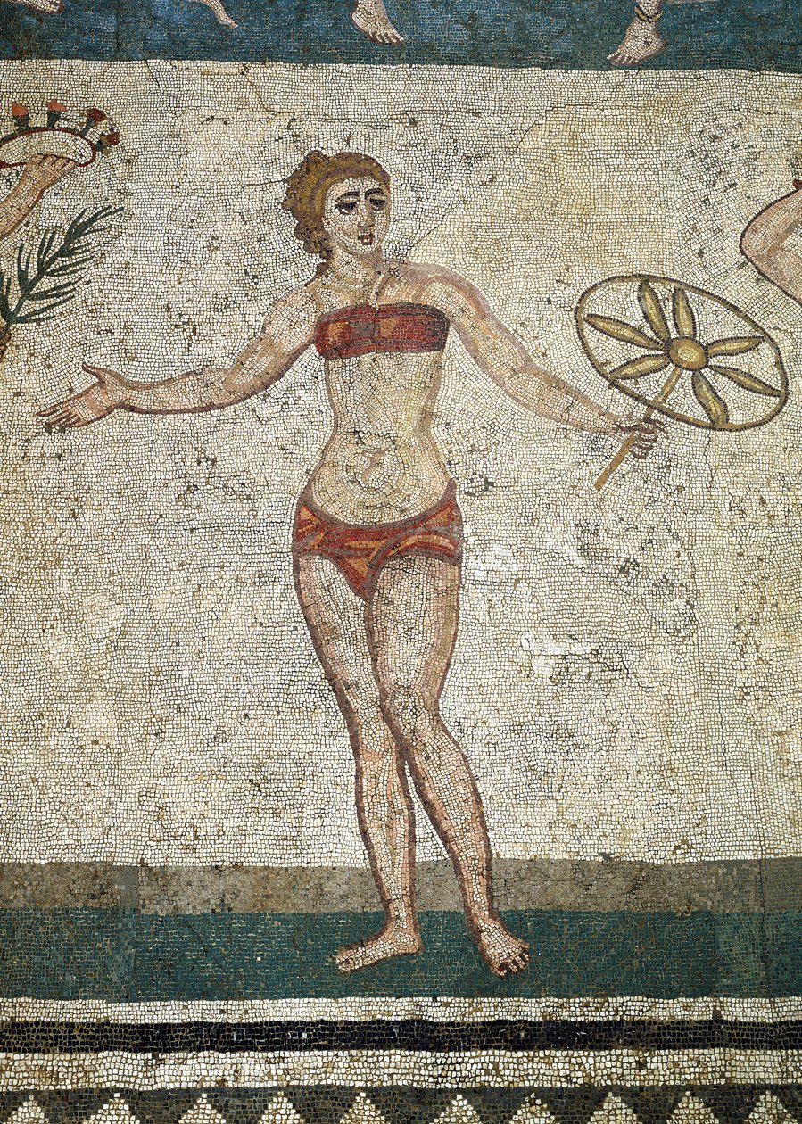 Young Roman engasjerte seg i fysiske øvelser. (Detalj av mosaikk, 315-350 e.Kr.) av Roman