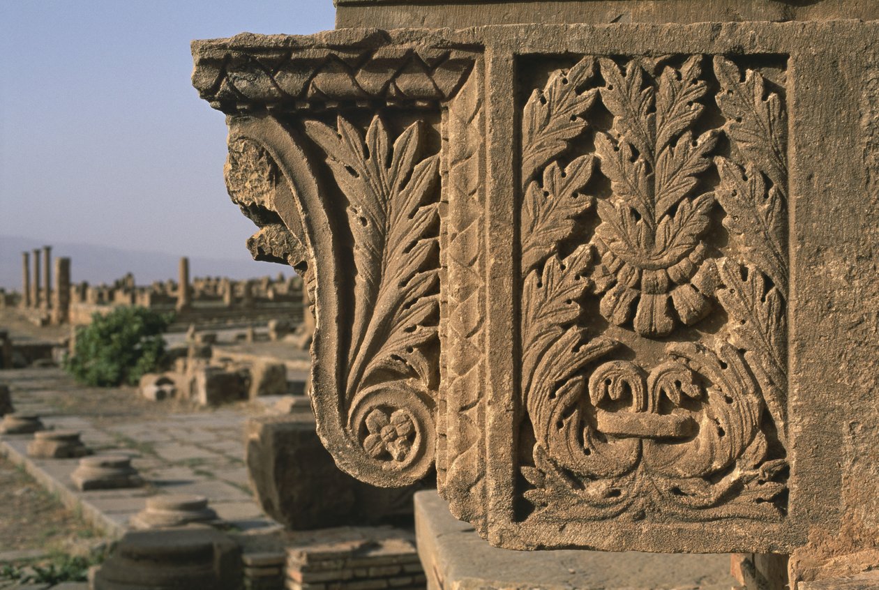 Arkitektonisk fragment med utskåret dekorasjon, Sertius Market, High Imperial Period (27 BC-395 AD) av Roman Imperial Period
