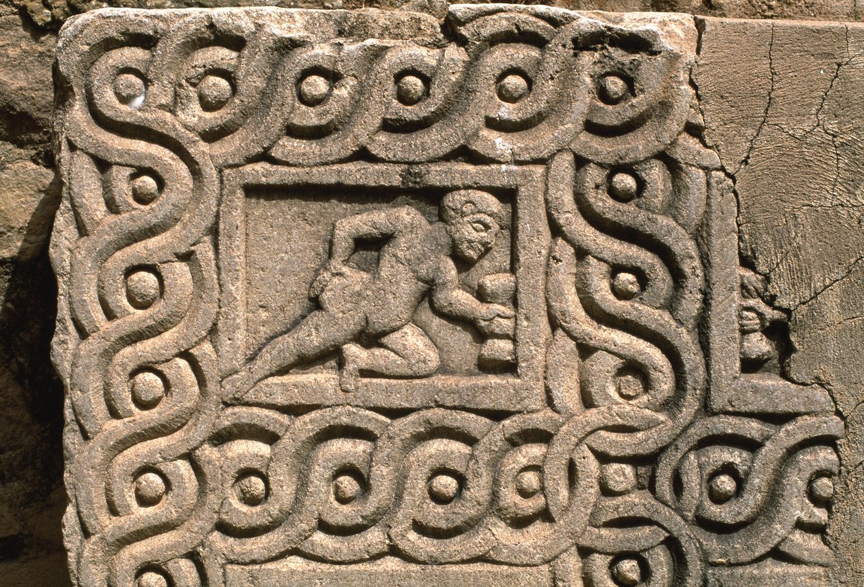 Arkitektonisk fragment med utskåret dekorasjon, detalj, høy keisertid (27 f.Kr.-395 e.Kr.) (se også 267011) av Roman Imperial Period