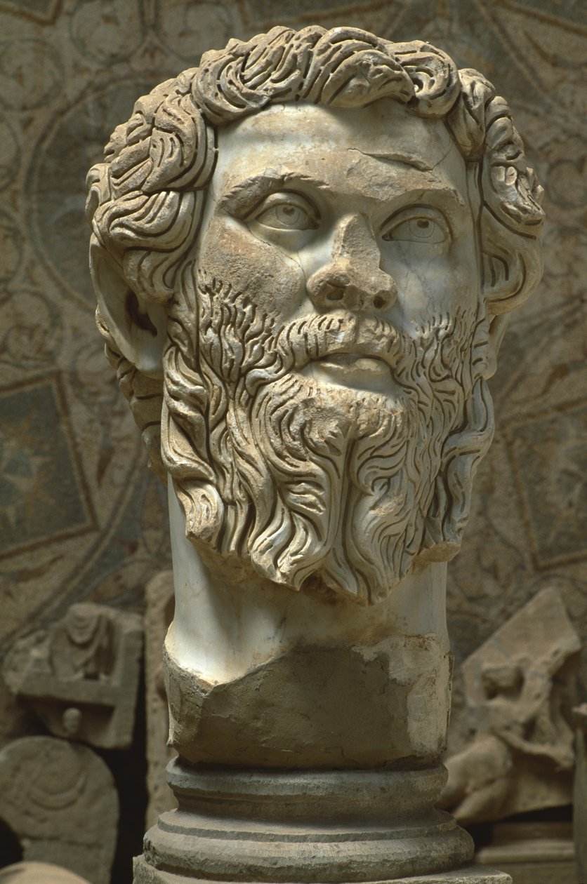 Byste av Septimus Severus (145-211), høykeisertid (27 f.Kr.-395 e.Kr.) (marmor) av Roman Imperial Period