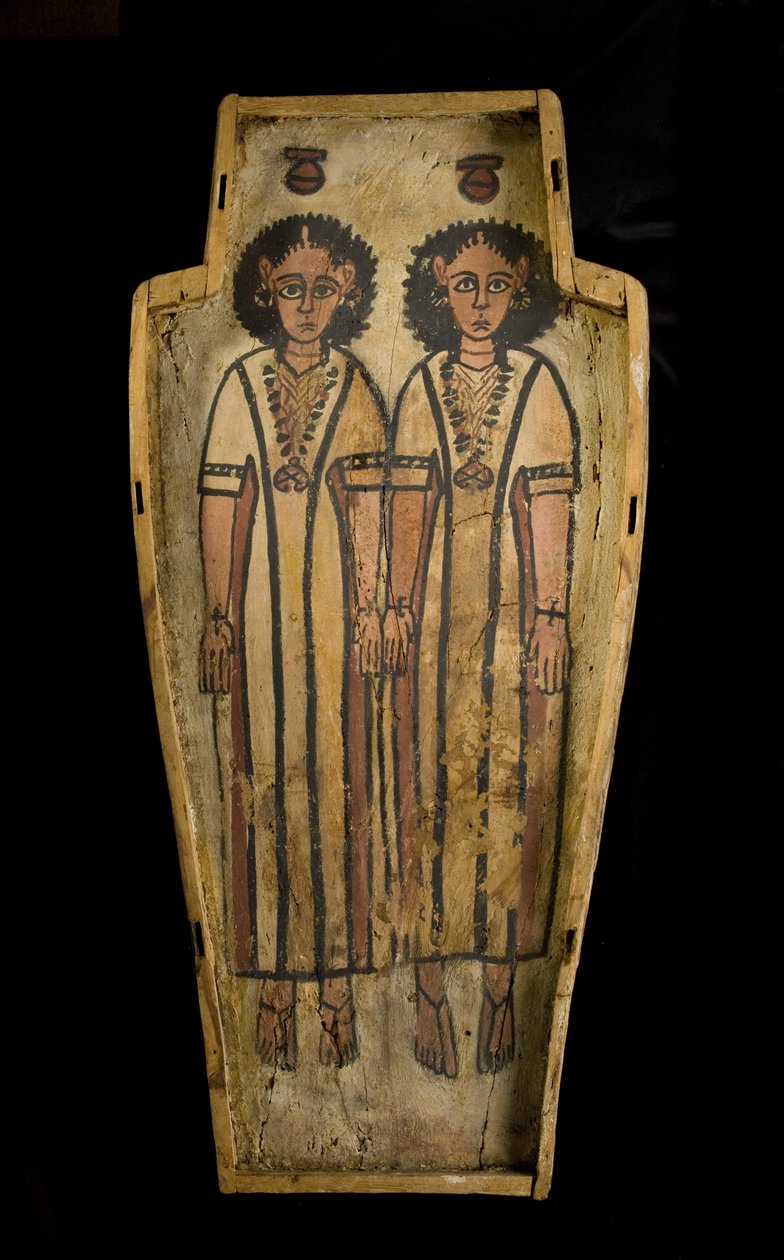 Base av antropoid kiste, Øvre Egypt, Theben, sen romertid, ca. 175-200 e.Kr. (pusset og malt tre) av Roman Period Egyptian
