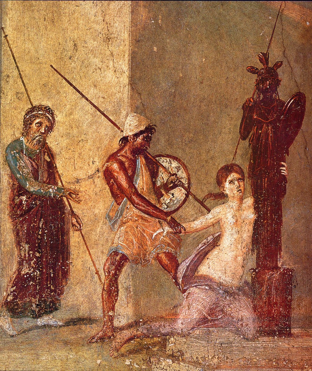 Ajax the Lesser drar Cassandra vekk fra Xoanon, 1st H. 1st cen. AD av Roman Pompeian wall painting