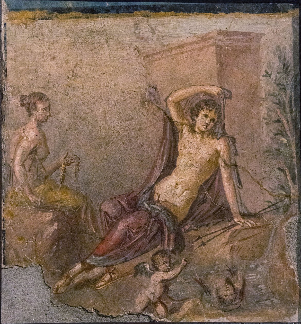 Narcissus, Ekko og Eros, 1. H. 1. århundre. AD. av Roman Pompeian wall painting.