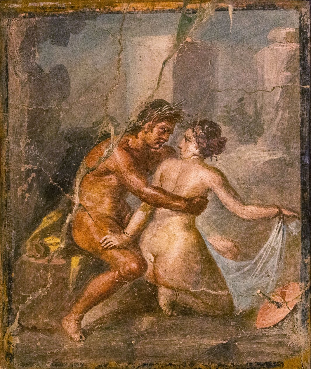Satyr og nymfe, 1. H. 1. århundre. AD. av Roman Pompeian wall painting.