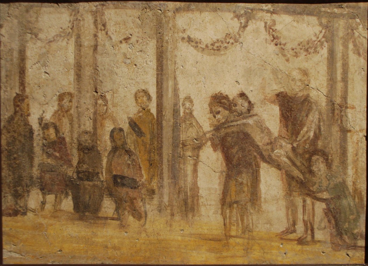 En elevs straff. Freske fra huset til Julia Felix, 1. århundre. av Roman Pompeian wall painting.
