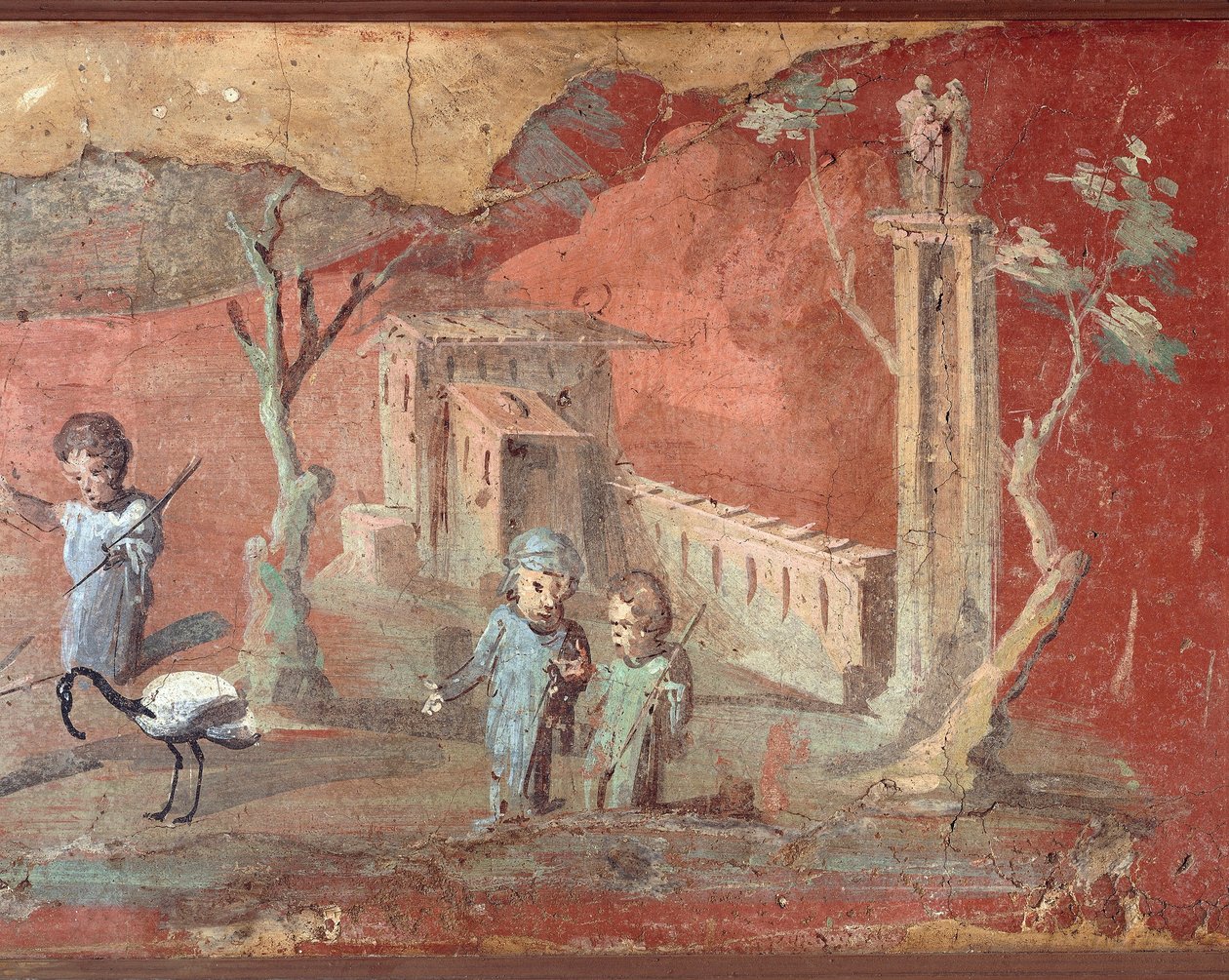 Gammel romersk freskomaleri med landlig scene av Roman Roman