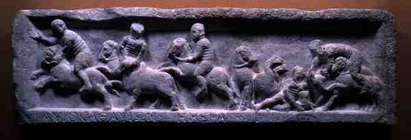 Basrelieff av oksejakt, romersk, 3. århundre e.Kr. (marmor) av Roman Roman