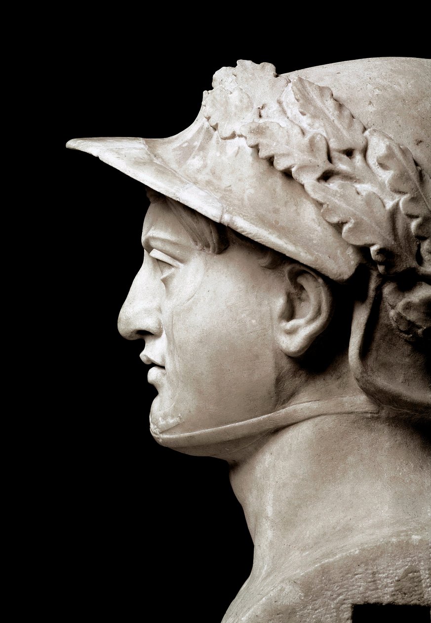 Byste av Pyrrhus I (eller Pyrrhos) konge av Epire fra 306 til 272 f.Kr. Fra Herculaneum (Herculanum). Fra en original 290 f.Kr. Napoli, Nasjonalt arkeologisk museum - Byste av Pyrrhus av Epirus (319-272 f.Kr.). Romersk kopi etter original ca. 290 f.Kr. Mar av Roman Roman