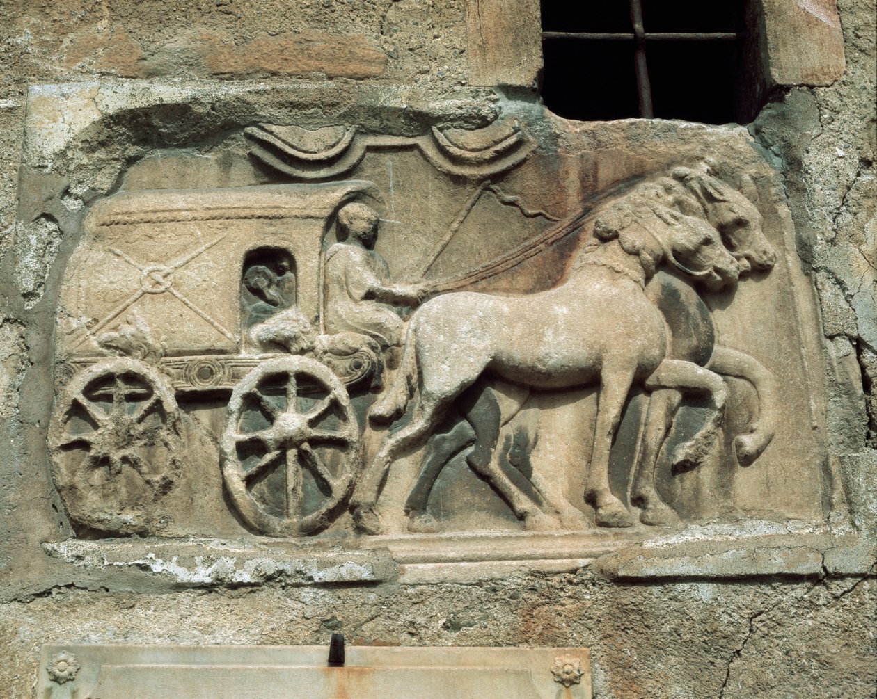 Vogn (til underverdenen?) fra en romersk grav, i dag på sørveggen til Maria Saal landsbykirke av Roman Roman
