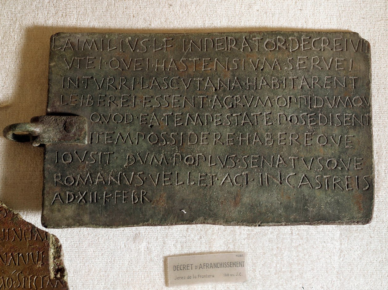 Dekret om porto på latin på bronseplate: det ble kunngjort 21. januar av Roman Roman