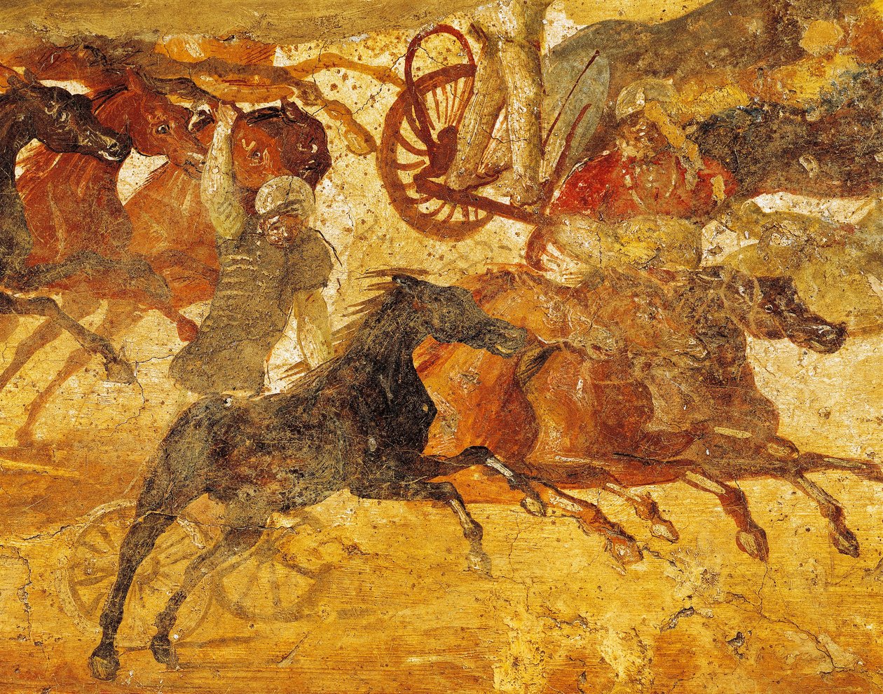 Detalj fra freskomaleri som skildrer qurigas-løpet, fra Pompeii, Italia av Roman Roman