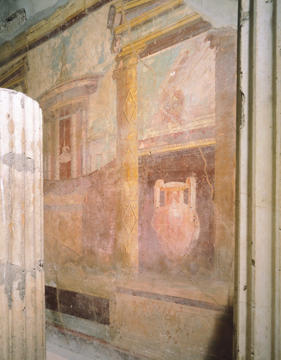 Detalj av fresker i tricliniumhallen, House of Labyrinth, Pompeii, Campania, romersk sivilisasjon av Roman Roman