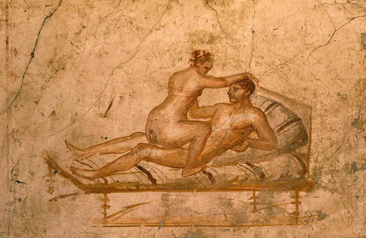 Erotisk freskomaleri fra kubikulaet til huset til Vettii, Pompeii (UNESCOs verdensarvliste). av Roman Roman