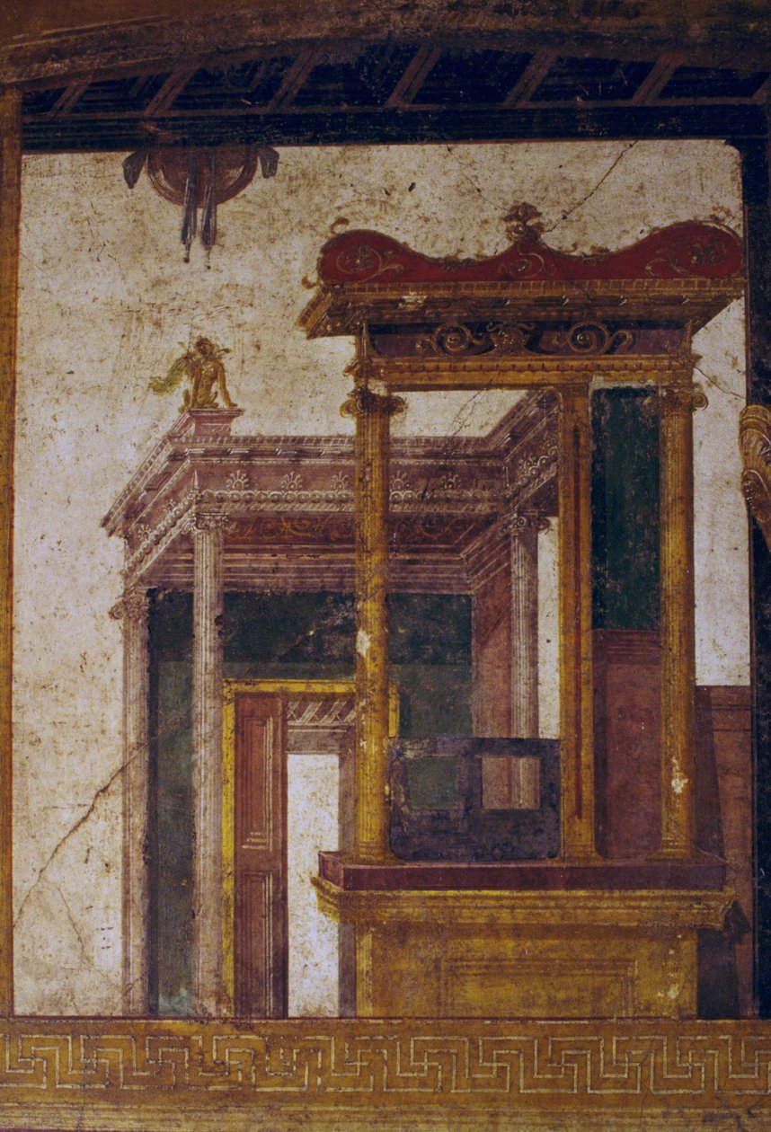 Fantastiske arkitekturer, freskomaleri fra oecus i House of Vettii, Pompeii (UNESCOs verdensarvliste av Roman Roman
