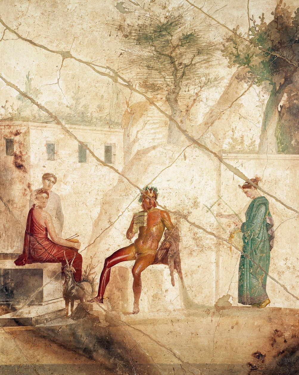 Fresko som viser Pan blant nymfer, fra Pompeii, Italia (fresco) av Roman Roman