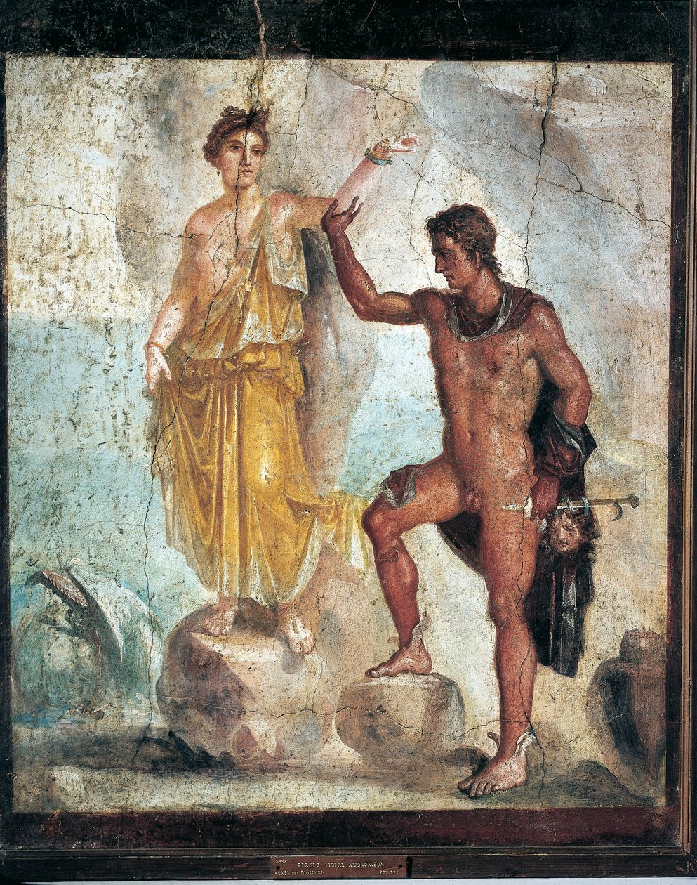 Freske som viser Perseus og Andromeda fra Italia, Campania, Pompeii, maleri på gips, 55-79 e.Kr. av Roman Roman