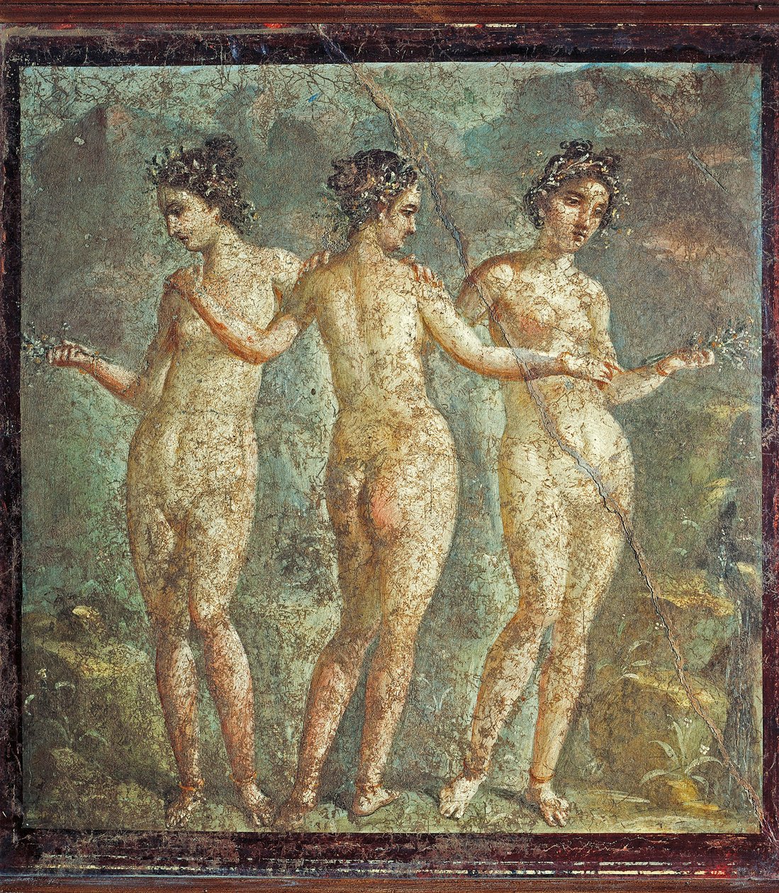 Fresco som viser Three Graces, fra Pompei, Italia av Roman Roman