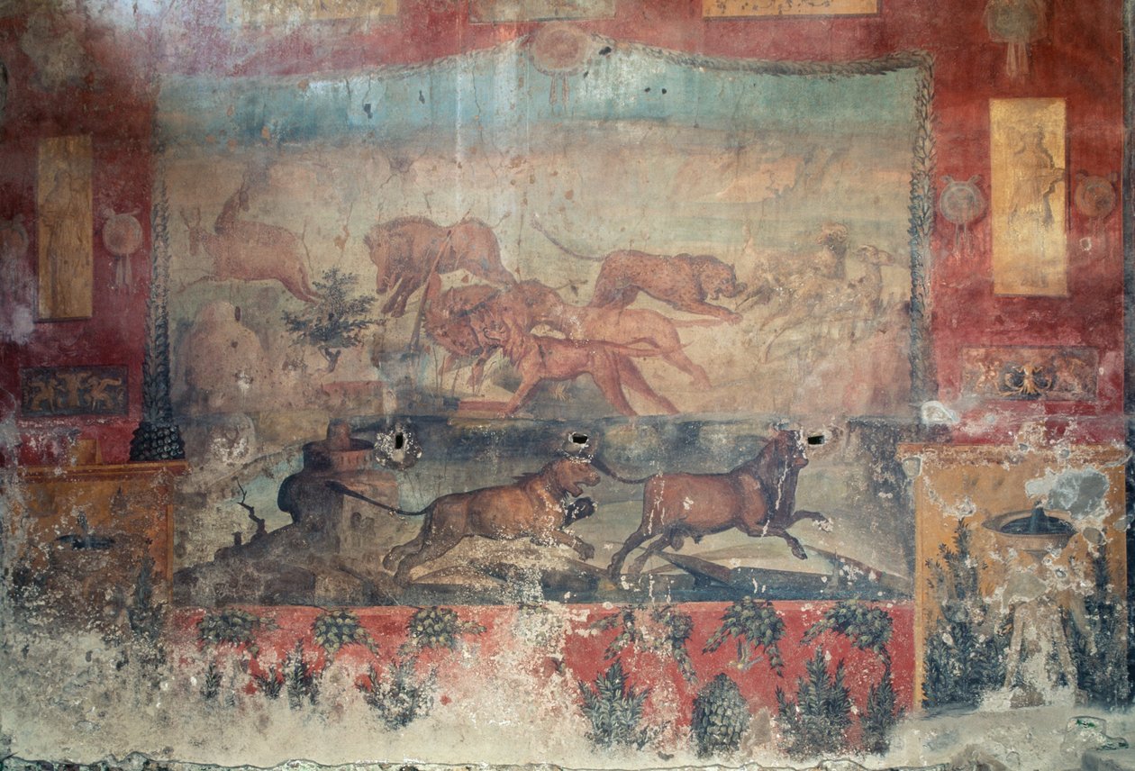 Fresco som viser en jaktscene, 2. århundre f.Kr.-1. århundre e.Kr. (fresco) av Roman Roman