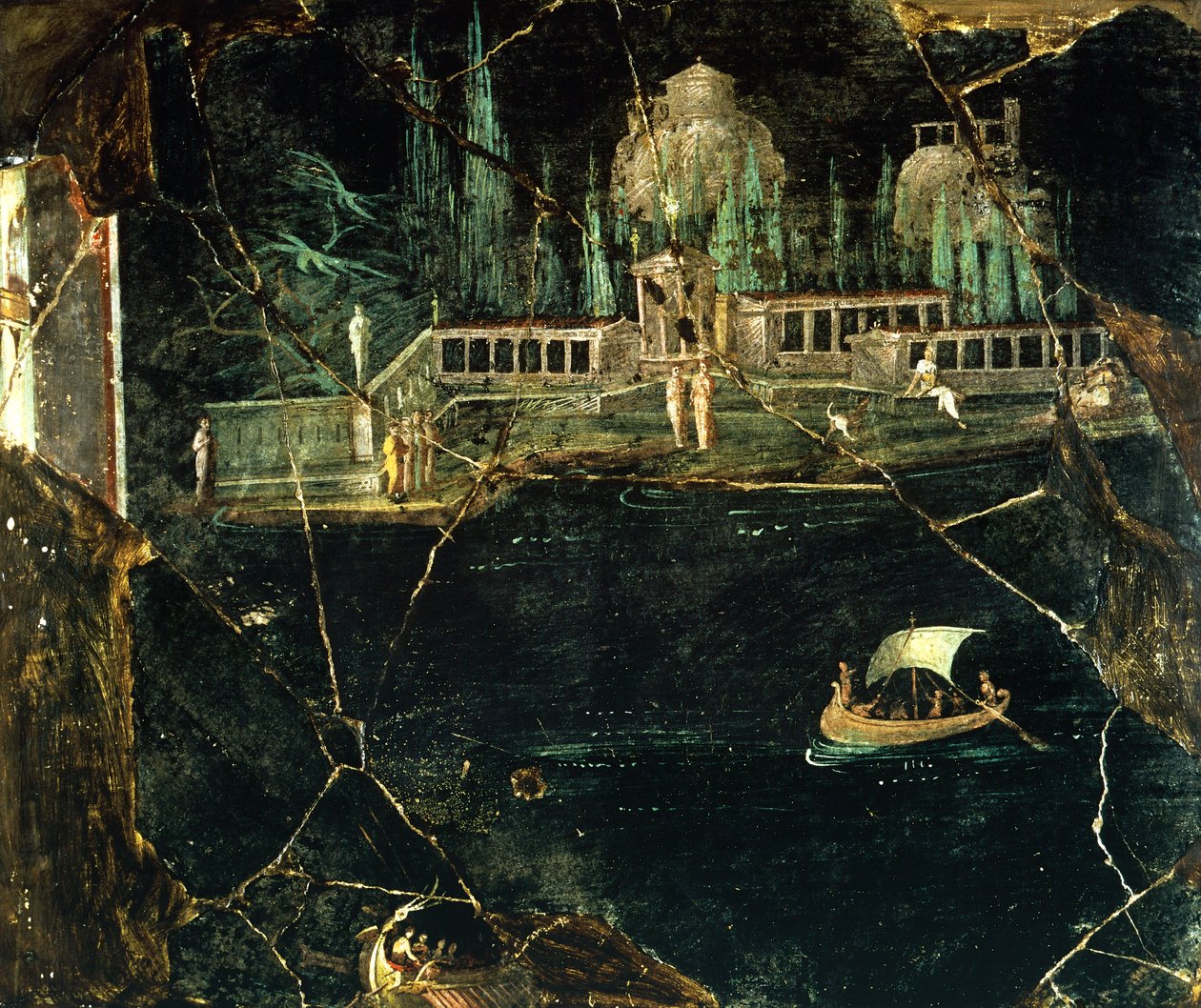 Freske som viser et landskap, fra Pompeii (UNESCOs verdensarvliste av Roman Roman
