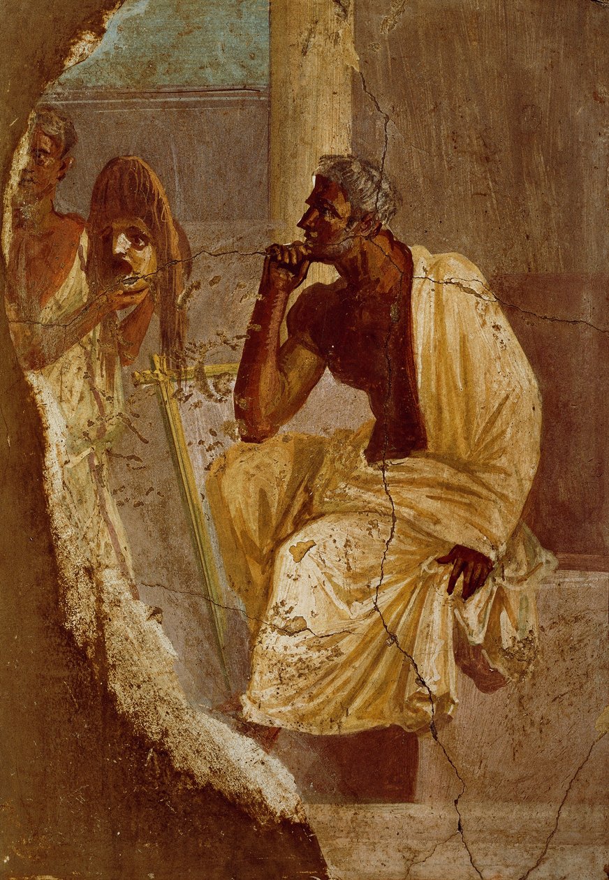 Freske som viser skuespiller og tragisk maske, fra Pompeii (UNESCOs verdensarvliste av Roman Roman